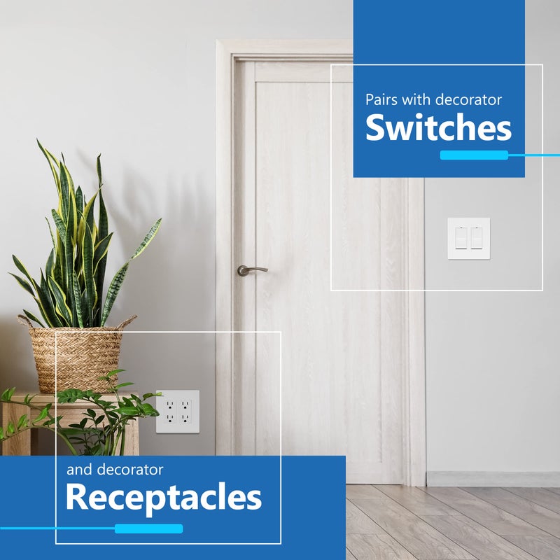 LIDER Matte Finish Double Decorator Switch Cover, Screwless Wall Plate, Mid-Size 2-Gang 4.88" x 4.92", Polycarbonate Thermoplastic, UL Listed, LSWP-32M-W, White - Image 3