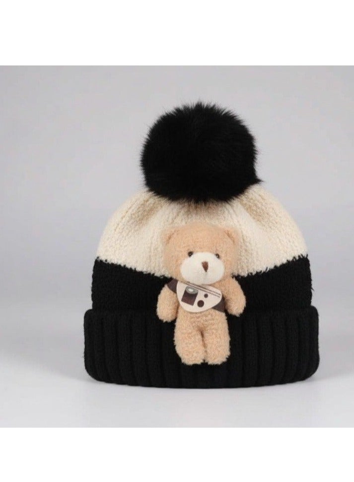 zoba Cute teddy bear winter ice cap for kids with soft fur pom-pom - High quality warm hat - Comfortable on the head and hypoallergenic - Suitable for boys and girls - Perfect for winter and cold weather - Multi-color (color selection is random) - Image 3