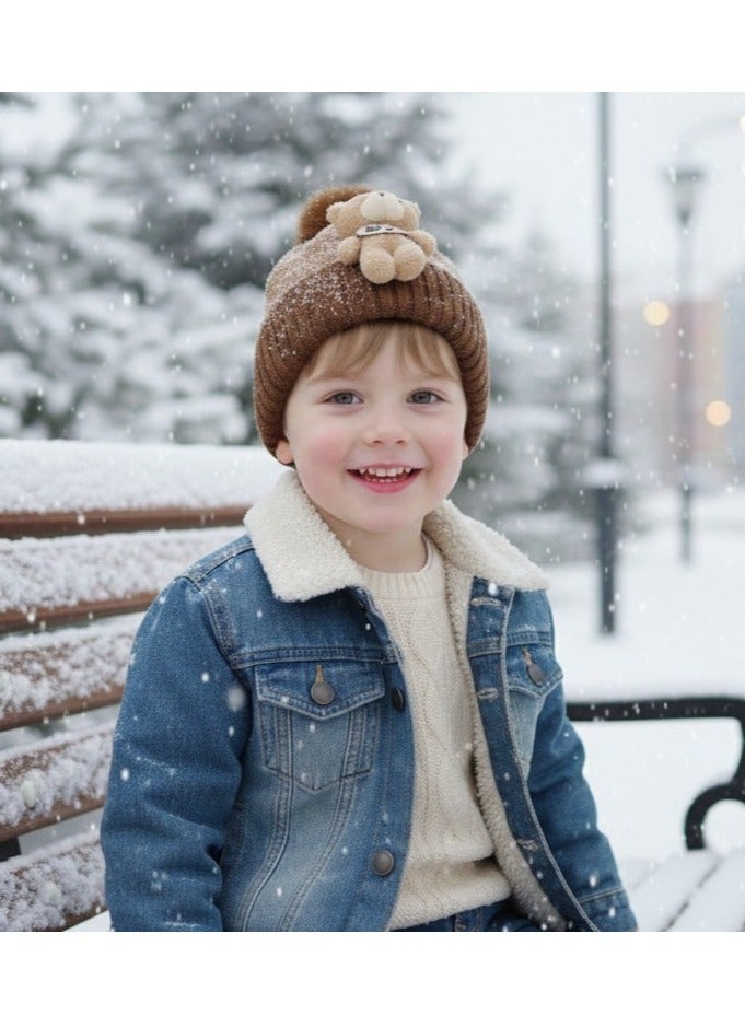 zoba Cute teddy bear winter ice cap for kids with soft fur pom-pom - High quality warm hat - Comfortable on the head and hypoallergenic - Suitable for boys and girls - Perfect for winter and cold weather - Multi-color (color selection is random) - Image 5