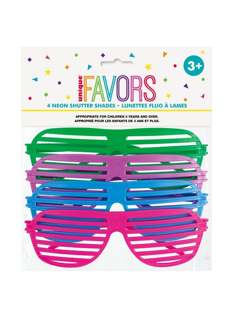 Unique Shutter Shades Glasses Multicolor Plastic 15.5cm 4-Pack