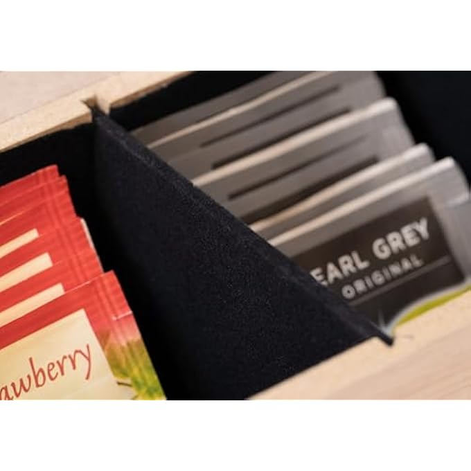 هيت صندوق تخزين شاي وقهوة مكون من 6 أقسام مع مخمل مقاس 24 × 16 سم مصنوع من الخشب - Image 5