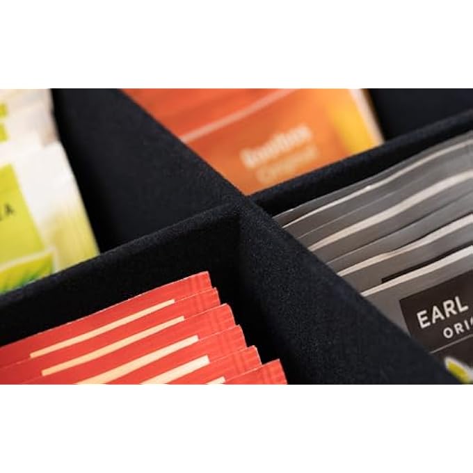 هيت صندوق تخزين شاي وقهوة مكون من 6 أقسام مع مخمل مقاس 24 × 16 سم مصنوع من الخشب - Image 4