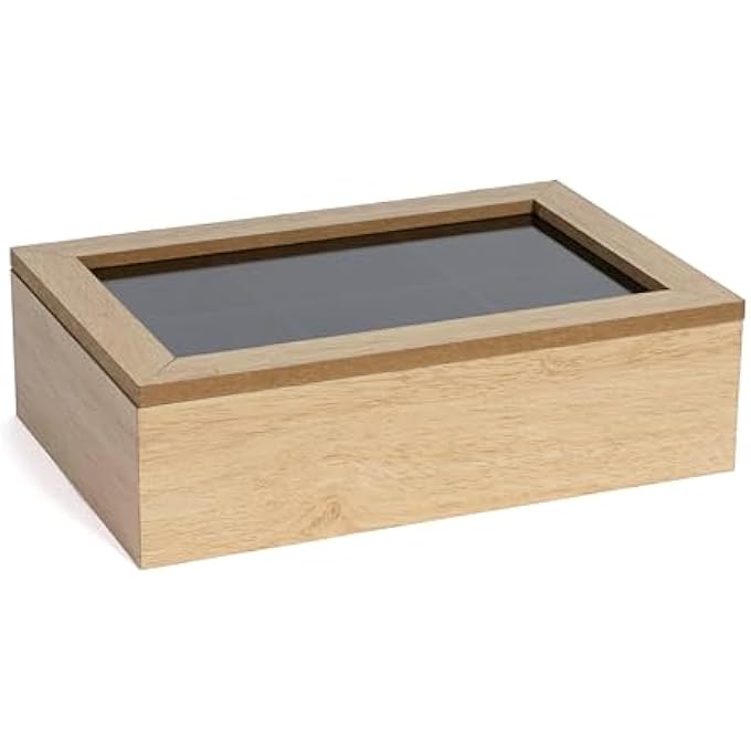 هيت صندوق تخزين شاي وقهوة مكون من 6 أقسام مع مخمل مقاس 24 × 16 سم مصنوع من الخشب - Image 2