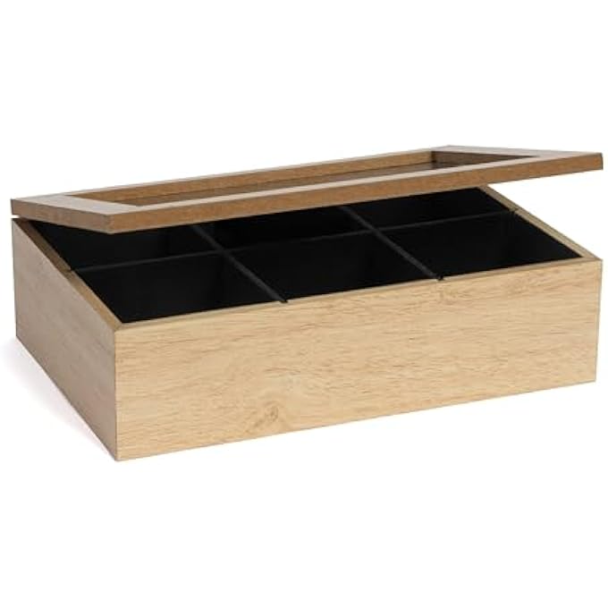 هيت صندوق تخزين شاي وقهوة مكون من 6 أقسام مع مخمل مقاس 24 × 16 سم مصنوع من الخشب - Image 1