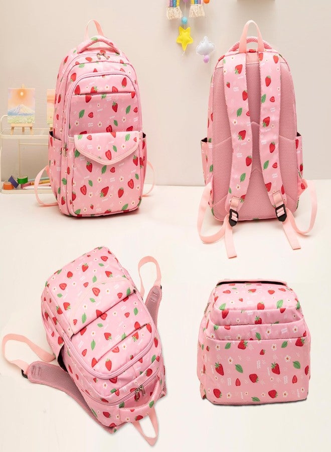DSIUE School Backpacks for Girls and Boys Kids Backpack with Lunch Box Elementary Back Pack Bookbag, Strawberry Pink, 19 liters, Classic - Image 3
