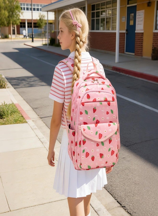 DSIUE School Backpacks for Girls and Boys Kids Backpack with Lunch Box Elementary Back Pack Bookbag, Strawberry Pink, 19 liters, Classic - Image 2