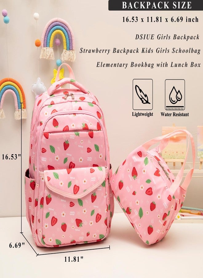 DSIUE School Backpacks for Girls and Boys Kids Backpack with Lunch Box Elementary Back Pack Bookbag, Strawberry Pink, 19 liters, Classic - Image 4