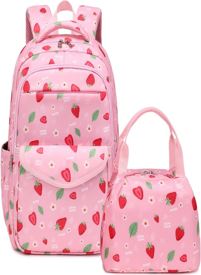 DSIUE School Backpacks for Girls and Boys Kids Backpack with Lunch Box Elementary Back Pack Bookbag, Strawberry Pink, 19 liters, Classic - Image 1