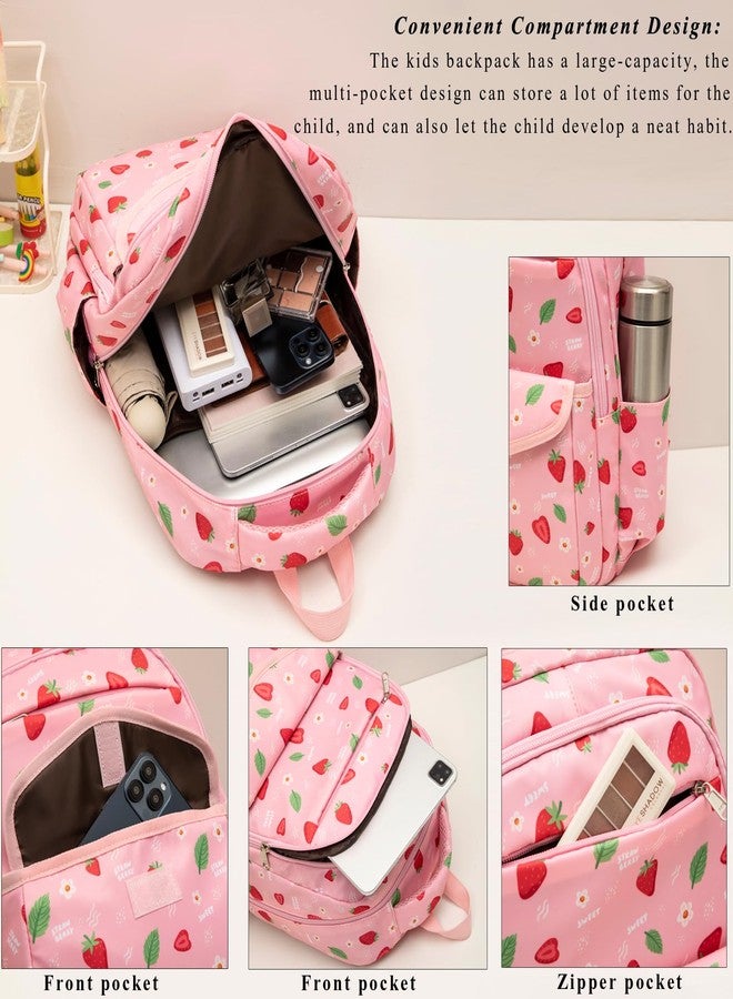 DSIUE School Backpacks for Girls and Boys Kids Backpack with Lunch Box Elementary Back Pack Bookbag, Strawberry Pink, 19 liters, Classic - Image 5