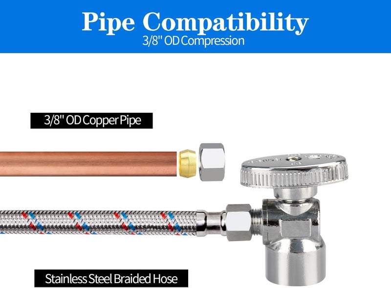 PXZBLG Stop Valves 2 Pack 12 38 Angle Stop Valve 12 FIP Angle Input 38 OD Compression Output 14 Turn Chrome Plated Brass for Kitchen Faucet Toilet Valves - Image 4