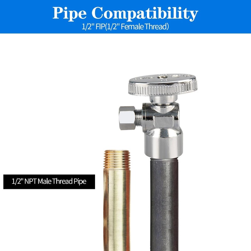 PXZBLG Stop Valves 2 Pack 12 38 Angle Stop Valve 12 FIP Angle Input 38 OD Compression Output 14 Turn Chrome Plated Brass for Kitchen Faucet Toilet Valves - Image 5