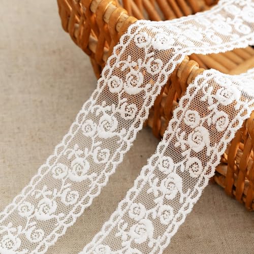 XFSAFDM White Lace Border, Lace Trim Ribbon, 5-Yard, 3.8cm Width Trims Delicate Crown Ribbons for Crafts Sewing and Bridal Wedding Dress Applique Decorations - Image 1