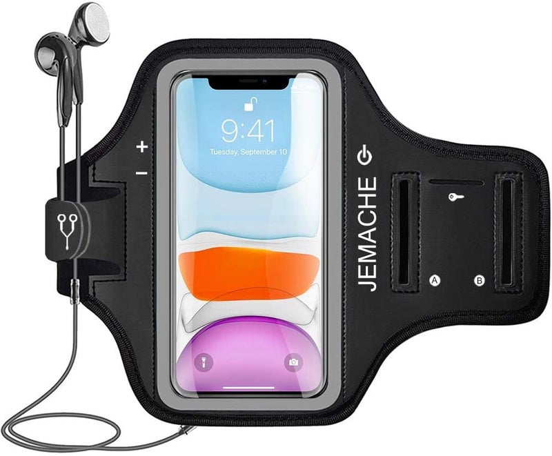 JEMACHE iPhone 17 16 15 Armband, Water Resistant Gym Running Workouts Arm Band for iPhone 17 16 15 14 13 12 Pro (Black) - Image 1