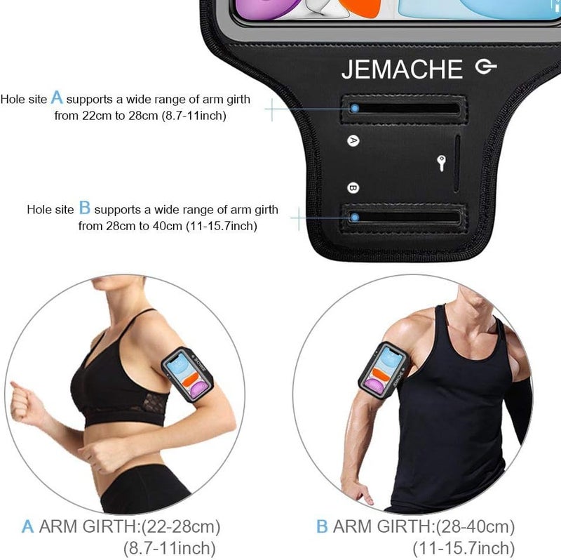 JEMACHE iPhone 17 16 15 Armband, Water Resistant Gym Running Workouts Arm Band for iPhone 17 16 15 14 13 12 Pro (Black) - Image 5
