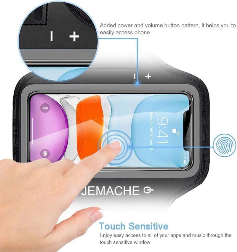 JEMACHE iPhone 17 16 15 Armband, Water Resistant Gym Running Workouts Arm Band for iPhone 17 16 15 14 13 12 Pro (Black) - Image 2