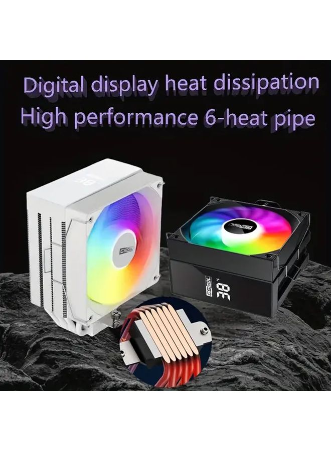 G 6000 مبرد وحدة المعالجة المركزية الأبيض 6 أنابيب نحاسية 4 مروحة RGB شاشة 72 بوصة إنتل AMD - Image 2