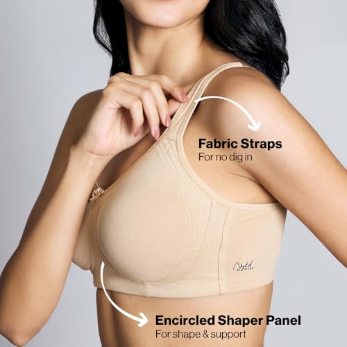 NYKD Everyday Cotton Bra for Women - Encircled with Love | Non-Padded | Wirefree | Full Coverage with Side Support Shaper (NYB169) Sand, 38DD, 1N - Image 3