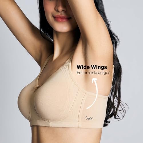 NYKD Everyday Cotton Bra for Women - Encircled with Love | Non-Padded | Wirefree | Full Coverage with Side Support Shaper (NYB169) Sand, 38DD, 1N - Image 4