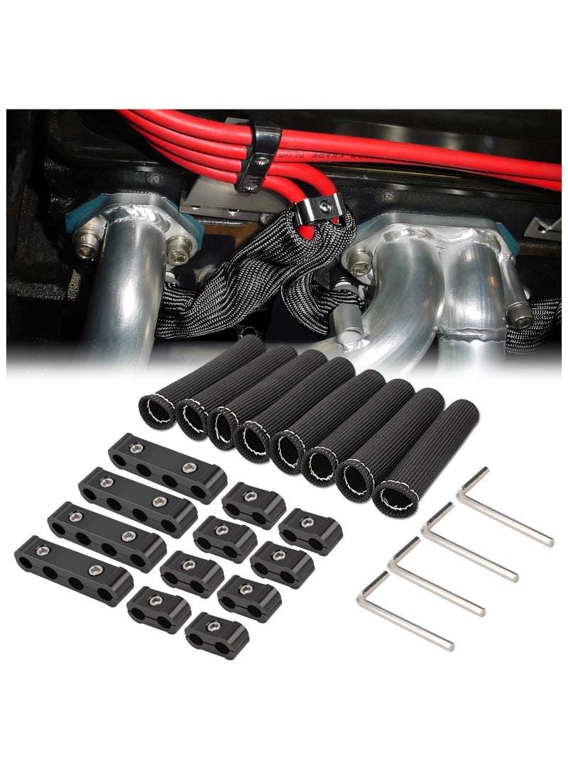 12pc Car Engine Spark Plug Wire Separator Divider Set & 8pc Spark Plug Wire Boots Protector Heat Sheild Sleeve, 8mm 9mm 10mm Spark Plug Wire Clamp Holder Aluminum Alloy Ignition Wire Divider