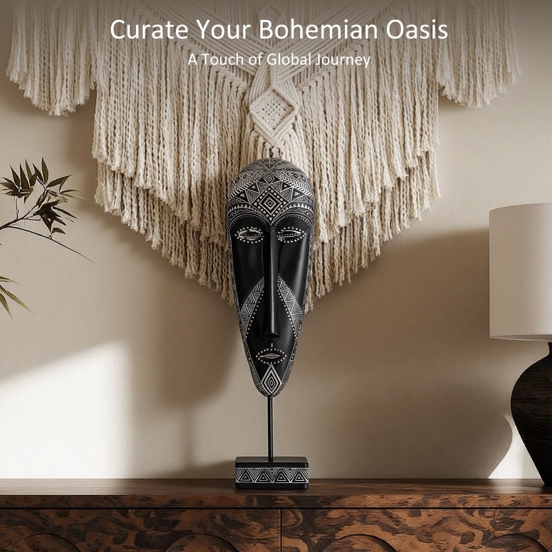 African Tribal Masks: Handcrafted Resin Carved Decor - Modern Traditional Blend, Artistic Cultural Charm for Home Office Wall Decoration, Bohemian Art Collectors - Image 5