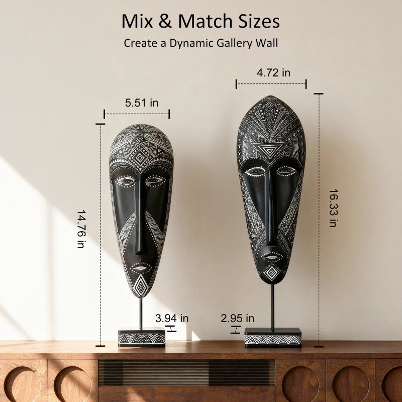 African Tribal Masks: Handcrafted Resin Carved Decor - Modern Traditional Blend, Artistic Cultural Charm for Home Office Wall Decoration, Bohemian Art Collectors - Image 2