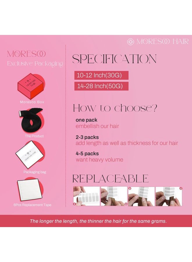 Moresoo Tape in Extensions Human Hair Blonde Real Hair Extensions Glue in Highlighted Blonde Tape in Hair Extensions Glue in Remy Extensions Human Hair 12 Inch #P6/60 20pcs 30g - Image 4