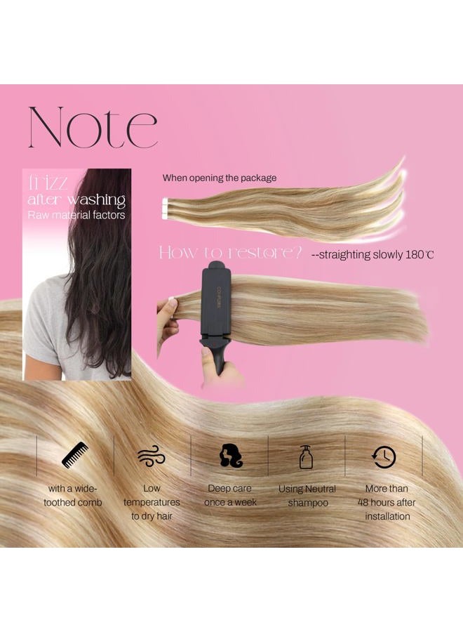 Moresoo Tape in Extensions Human Hair Blonde Real Hair Extensions Glue in Highlighted Blonde Tape in Hair Extensions Glue in Remy Extensions Human Hair 12 Inch #P6/60 20pcs 30g - Image 5
