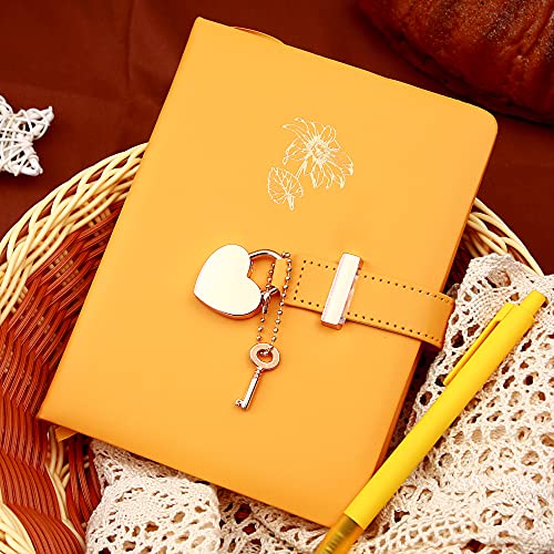 CAGIE Diary with Lock and Key for Girls Heart Shaped Lock Diary for Women PU Leather Kids Journal Secret Notebook with Lock for Travel Cute Diary for Gifts, 5.3 x 7 inches, Yellow - Image 5