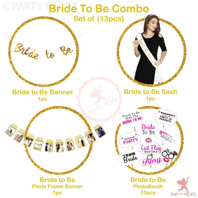 Party Propz Party Propz Bride To Be Decoration Set Combo 13 Pcs Bachelorette Party Decorations Banner Sash Props Bridal Shower Decorations Kit - Image 2
