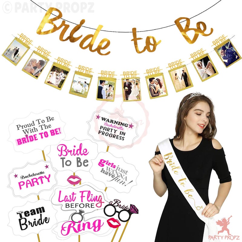 Party Propz Party Propz Bride To Be Decoration Set Combo 13 Pcs Bachelorette Party Decorations Banner Sash Props Bridal Shower Decorations Kit - Image 1
