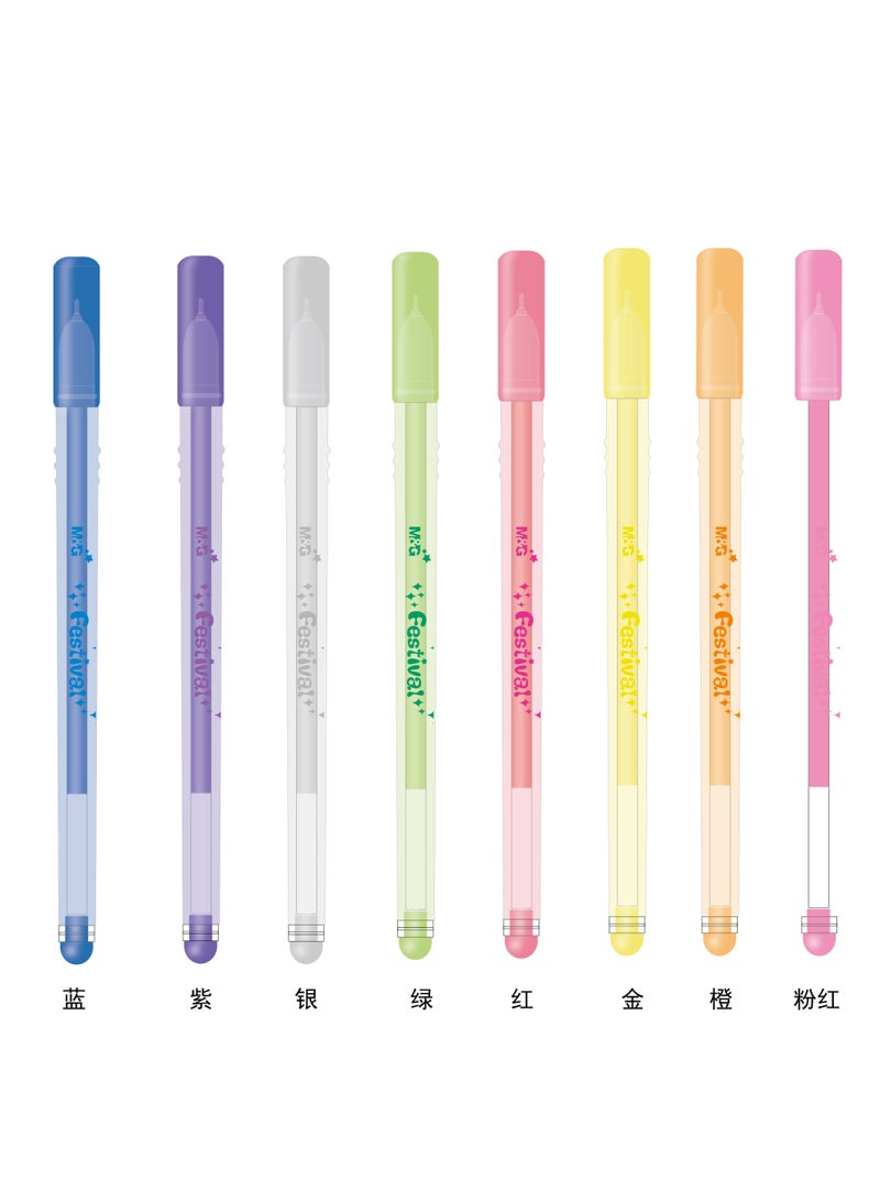 ام اند جي M&G Glitter Gel Pen 8colors 1.0mm Smooth Write with Glittery barrel and cap Blue/Purple/Green/Orange/Yellow/Pink/Red - Image 3