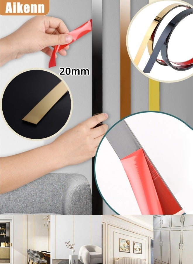 Aikenn 20mm Gold Wall Decorative Strips Stainless Steel Peel And Stick Mirror Decorative Strips Self-Adhesive Metal Decorative Strips Mirror Metallized Mirror Finish Suitable For Wall Mirror Frame Border Decorative Strips  - Image 1