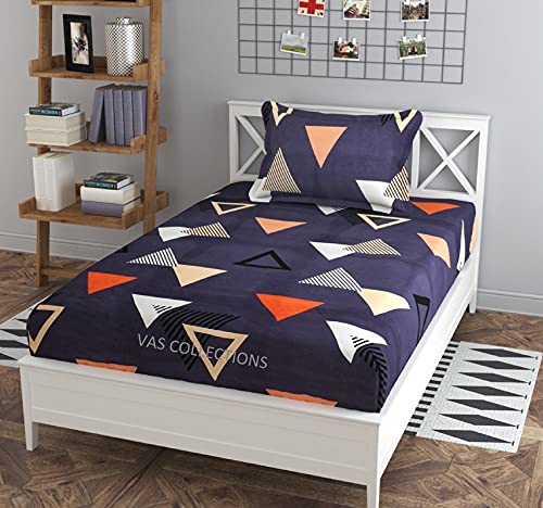 VAS COLLECTIONS 160 GSM Single Bedsheet with 1 Pillow Cover - 180 TC Supersoft Glace Cotton - Breathable & Wrinkle Free - 2 Pcs Set | Grey & Orange - Image 4