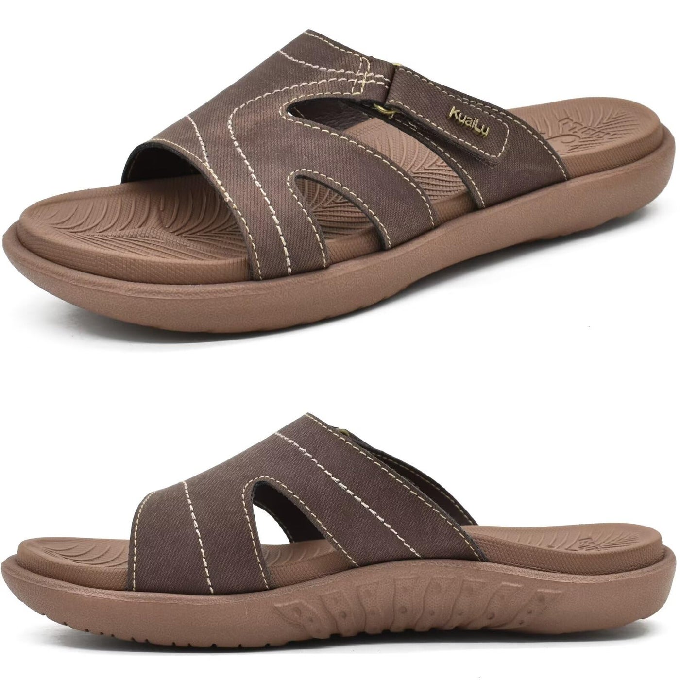 KuaiLu Womens Fashion Orthotic Slides Ladies Lightweight Athletic Yoga Mat Walking Sandals Slip On Thick Cushion Recovery Slippers Sandles Comfortable Plantar Fasciitis Arch Support Brown Tan Size 8