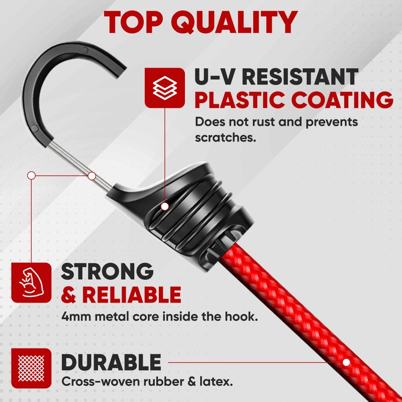 FORTEM Bungee Cord Assortment, 32pk Bungee Cords Multi Pack, Includes 10", 18", 24", 32", 40" Bungees and 8" Canopy/Tarp Ball Ties, Plastic Coated Metal Hooks - Image 3