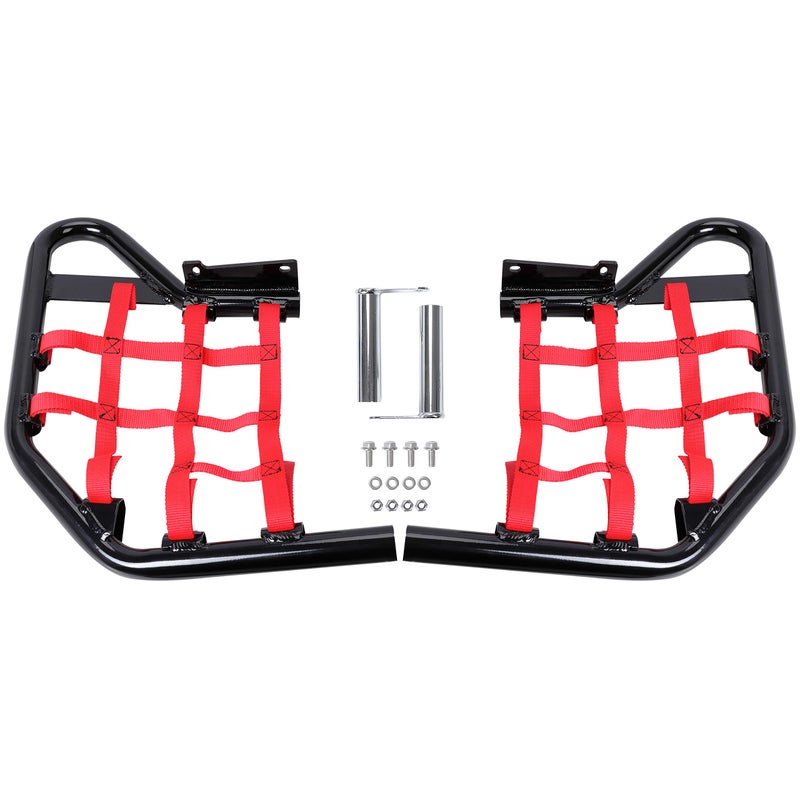 HECASA Nerf Bars Foot Pegs Compatible with All Years Yamaha Raptor 700 YFM 700 YFM700 YFM700R Side Steps Heel GuardsBlack Nerf Red Nets