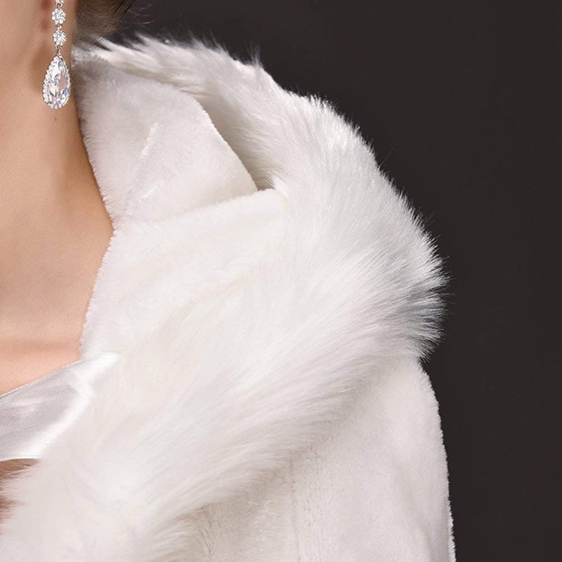 homebed White Women's Wedding Cloak Coat with Hoods Winter Long Jacket Bridal Wraps Warm Faux Fur Cape, XX-Large - Image 4
