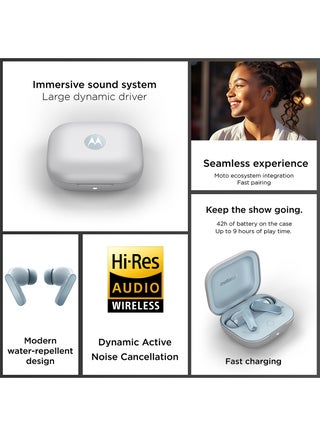 Moto Buds Wireless Earphone, Tws Bluetooth Earbuds, Anc, Dolby Atmos, Unique Design, Hi-Res Sound, Quick Charge, Long Battery Life, Water Resistant Glacier Blue - view 2