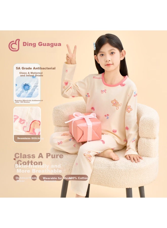 Top melon Dingguagua [class A 100% Cotton] Girls' Long Sleeve Pajamas Spring And Autumn Children's Homewear Four Seasons Set - Image 1