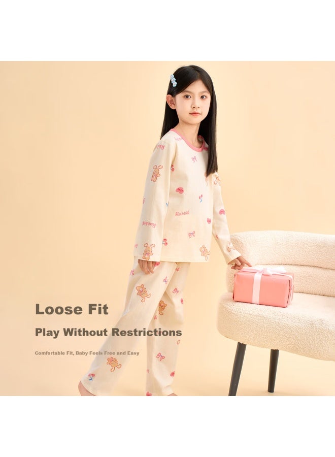 Top melon Dingguagua [class A 100% Cotton] Girls' Long Sleeve Pajamas Spring And Autumn Children's Homewear Four Seasons Set - Image 3