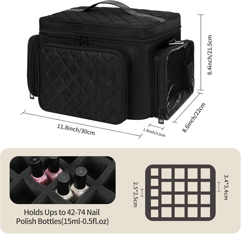 Bagmoly Nail Polish Organizer, Nail Polish Storage Holds 42+ Bottles & Nail Lamp, Portable Travel Nail Kit Storage Carrying Case Fits Nail Suppiles, Gift for Manicurist, Grils - Black - Image 5
