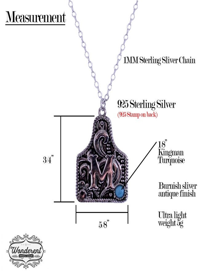 Wonderent Western Cattle Tag Initial Necklace, 925 Sterling Silver, Kingman Turquoise,19 inches (M) - Image 3