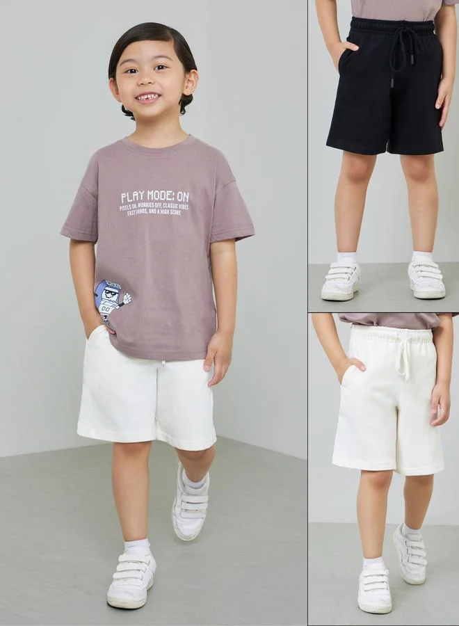 ستايلي Boys Pack Of 2 - Cotton Knitted Drawstring Shorts