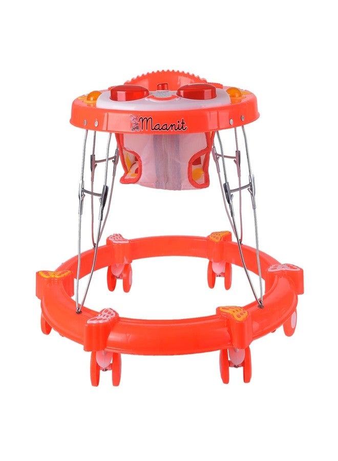 Maanit Walker with Foldable,Cushion Seat | Activity Walker for Baby with Musical Toy Bar | Walker Boys and Girls (Red)