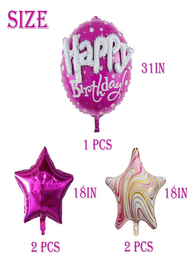 Chictry Large Pink Round Happy Birthday Balloons Set Pack of 5 Aluminum Foil Balloon for girls and women - Image 4