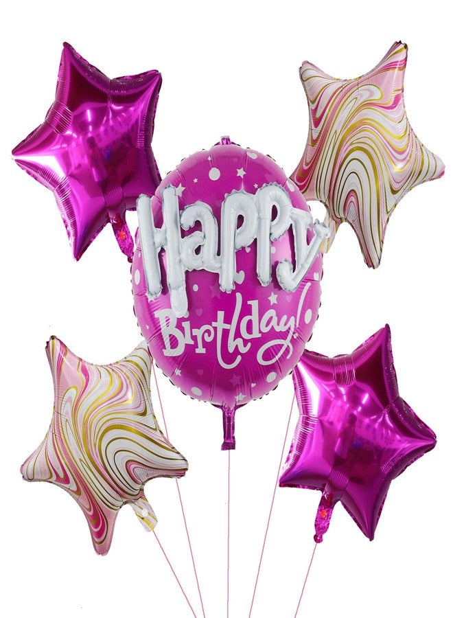 Chictry Large Pink Round Happy Birthday Balloons Set Pack of 5 Aluminum Foil Balloon for girls and women - Image 1
