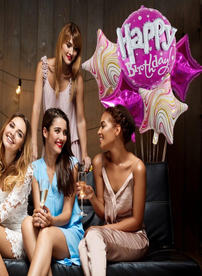 Chictry Large Pink Round Happy Birthday Balloons Set Pack of 5 Aluminum Foil Balloon for girls and women - Image 3