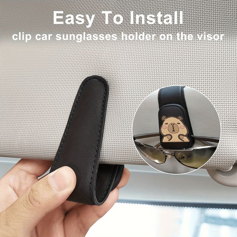 1pc Beige Large Clip Side Faced Capybara Car PU Leather Eyeglass Clip Cute Cartoon Design Car Fashion Glasses Holder Multi Functional Visor Card Clip - Image 5