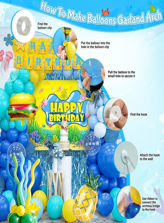 GAILROSO Sponge Birthday Decorations,Under the Sea Sponge Party Supplies with Hamburger Balloons,Balloon Arch Kit,Backdrop Bubble Garland and Foam Flower for Ocean Theme Party,Mermaid,Baby Shark - Image 4