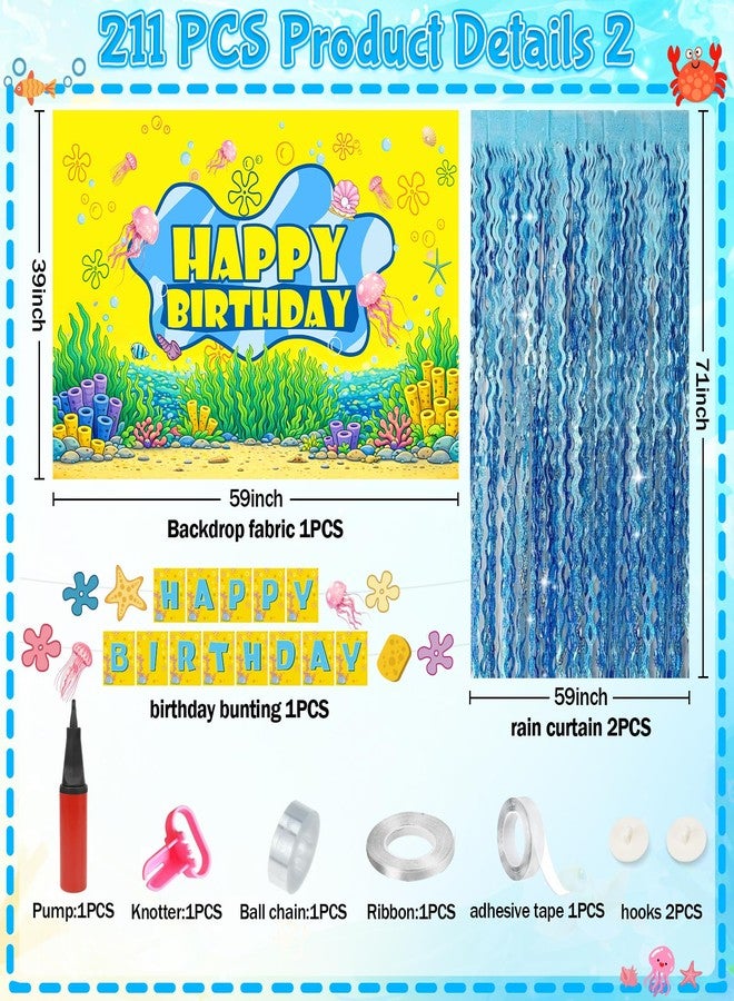 GAILROSO Sponge Birthday Decorations,Under the Sea Sponge Party Supplies with Hamburger Balloons,Balloon Arch Kit,Backdrop Bubble Garland and Foam Flower for Ocean Theme Party,Mermaid,Baby Shark - Image 3